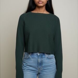Forest Green Crew Neck Ribbed Crop Sweater